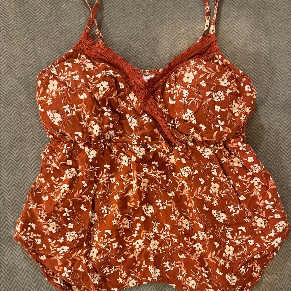 Floral Lace Trim Camisole Top